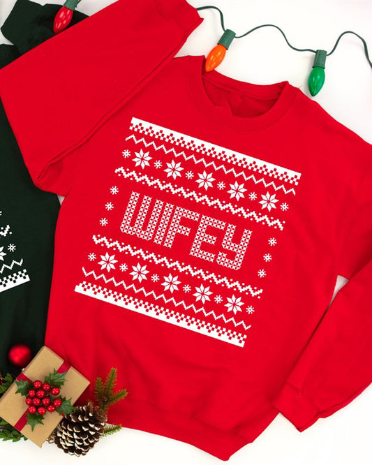 Wifey Ugly Sweater Crew Sweatshirt
