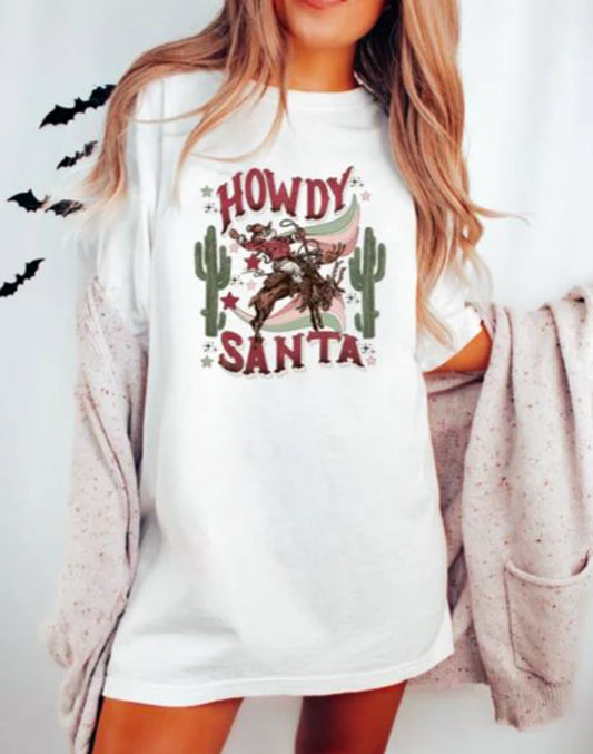 Howdy Santa Cowboy Riding A Horse Tee