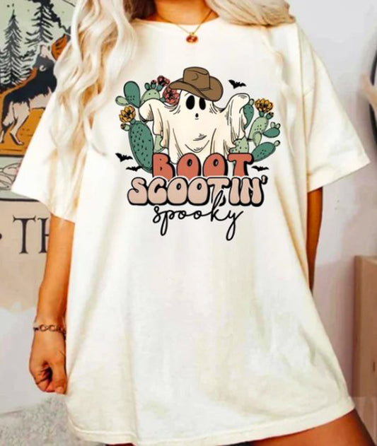 Boot Scootin' Spooky Cowgirl Ghost T-Shirt or Crew Sweatshirt