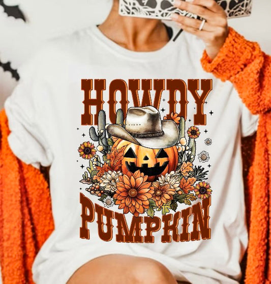 Howdy Pumpkin Cowboy Jack-O-Lantern & Flowers Tee