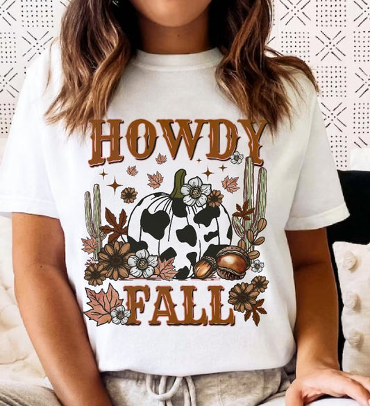 Howdy Fall Cow Print Pumpkin T-Shirt or Crew Sweatshirt