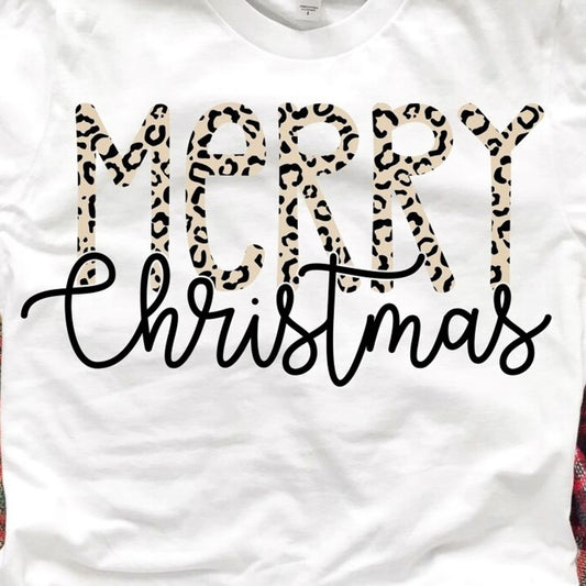 Merry Christmas Cheetah Print Tee