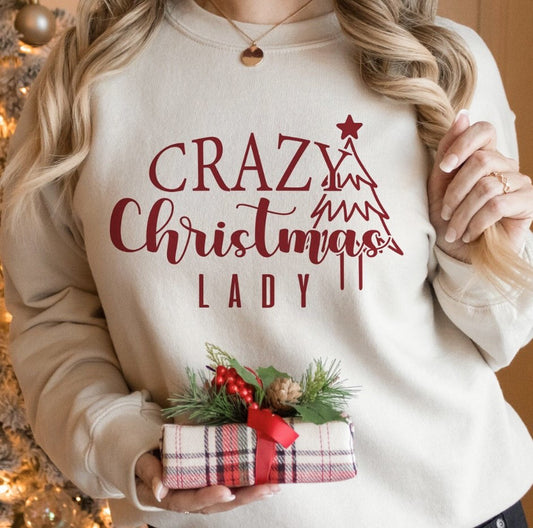 Crazy Christmas Lady Crew Sweatshirt