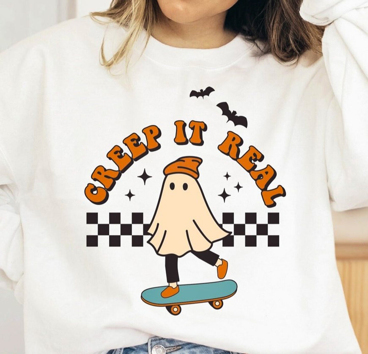 Creep It Real Skateboarding Ghost Crew Sweatshirt