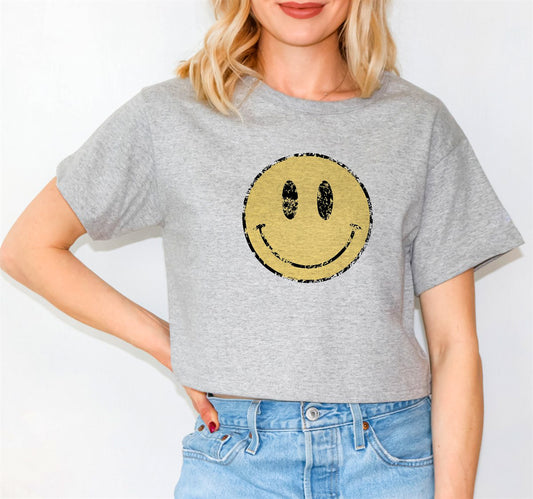 Distressed Smiley Cropped Tee