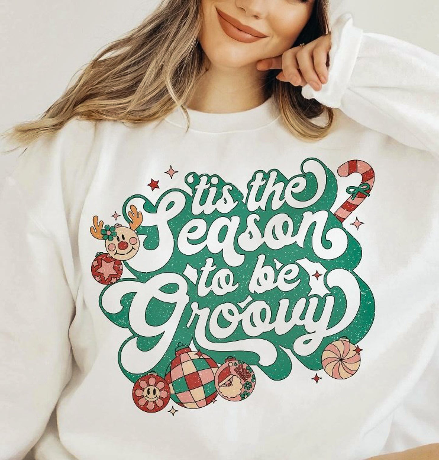 Tis The Season To Be Groovy Crew Sweatshirt