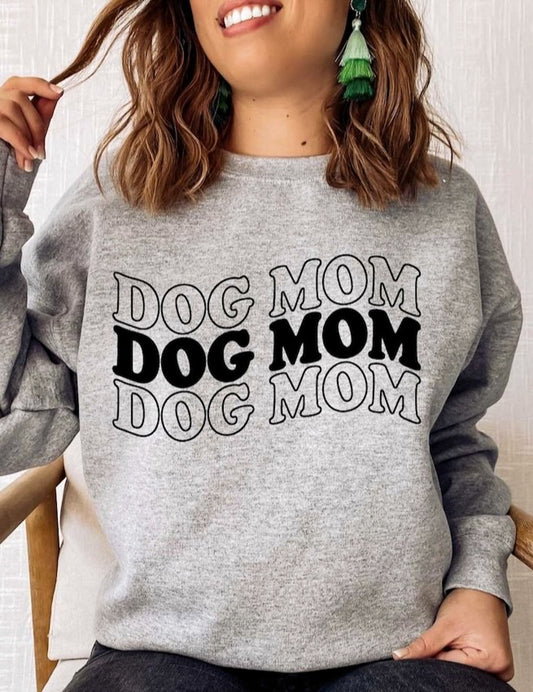 Dog Mom (Wavy Stacked) T-Shirt or Crew Sweatshirt