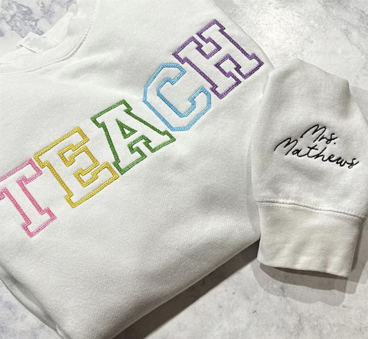 Custom Embroidered Teacher Crew Sweatshirts