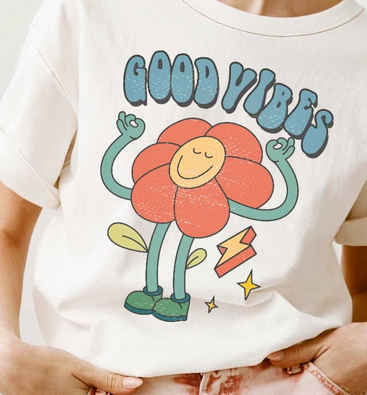 Good Vibes Cartoon Flower Tee