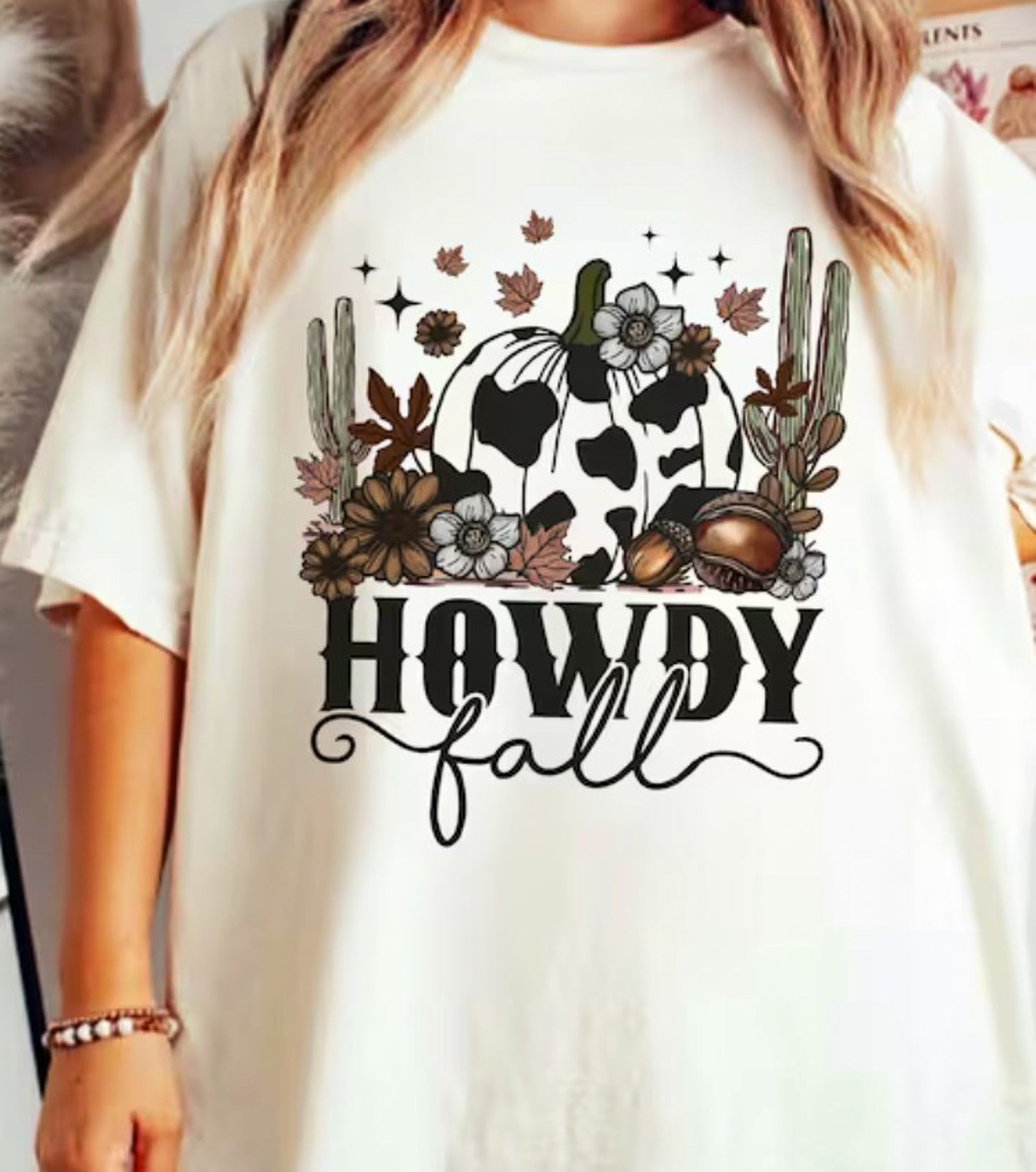 *Howdy Fall Cow Print Pumpkin & Cactus T-Shirt or Crew Sweatshirt