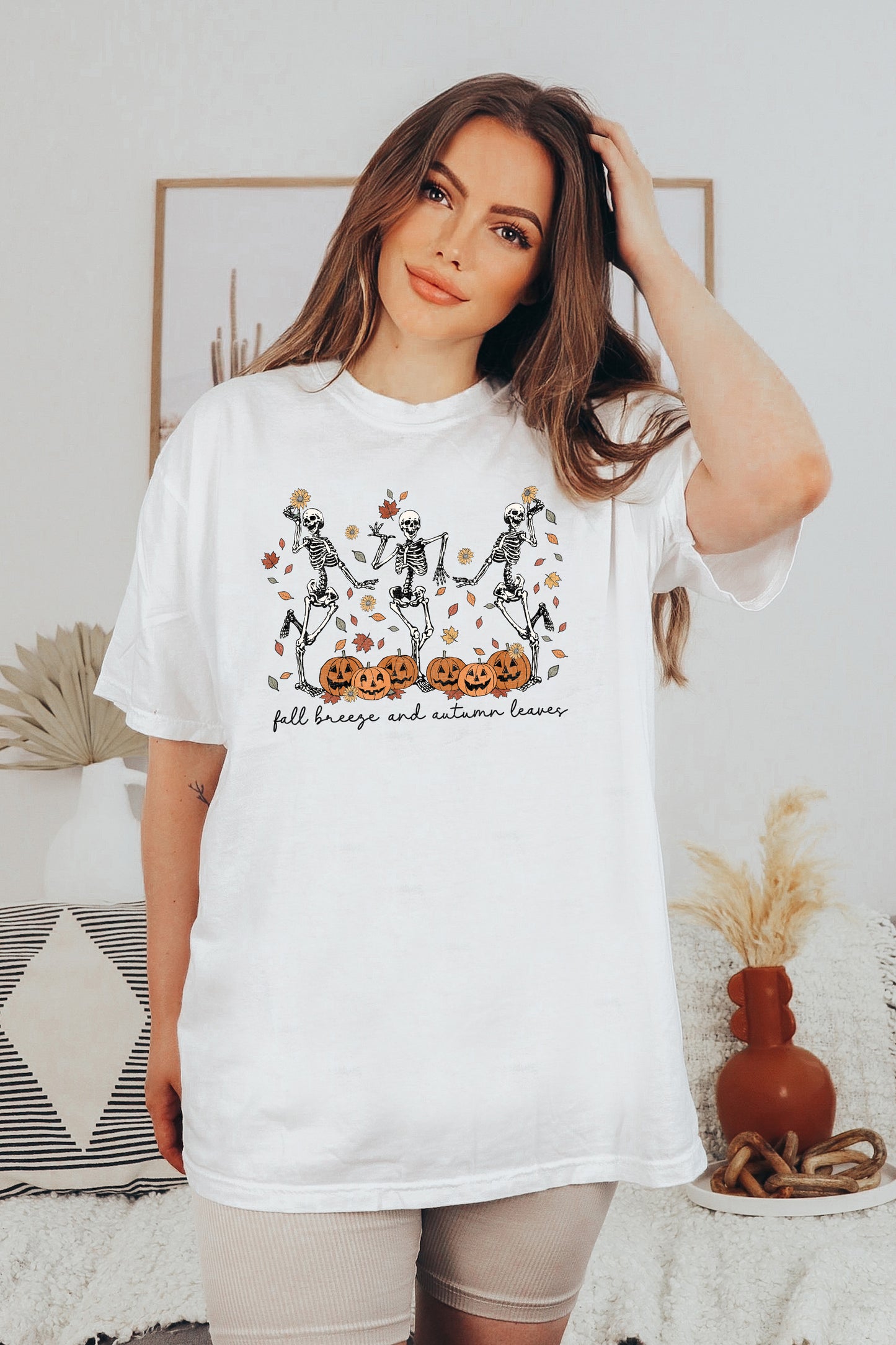 Fall Breeze And Autumn Leaves Dancing Skeleton T-Shirt or Crew Sweatshirt