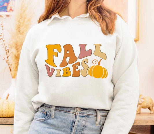 Fall Vibes With Pumpkin T-Shirt or Crew Sweatshirt