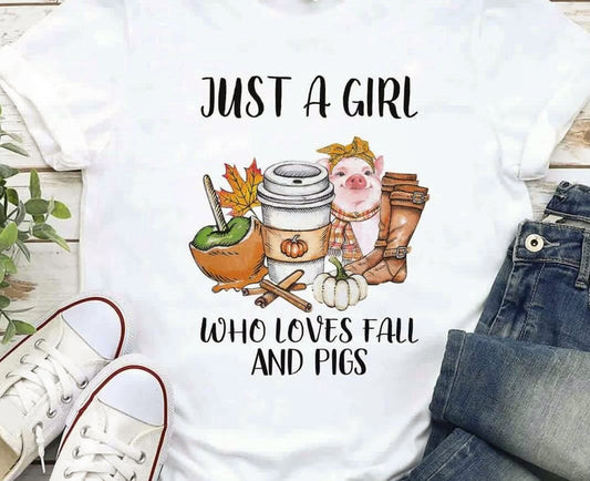Just A Girl Who Loves Fall And Pigs Tee