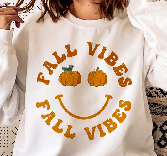 Fall Vibes Pumpkin Eyed Smiley Crew Sweatshirt