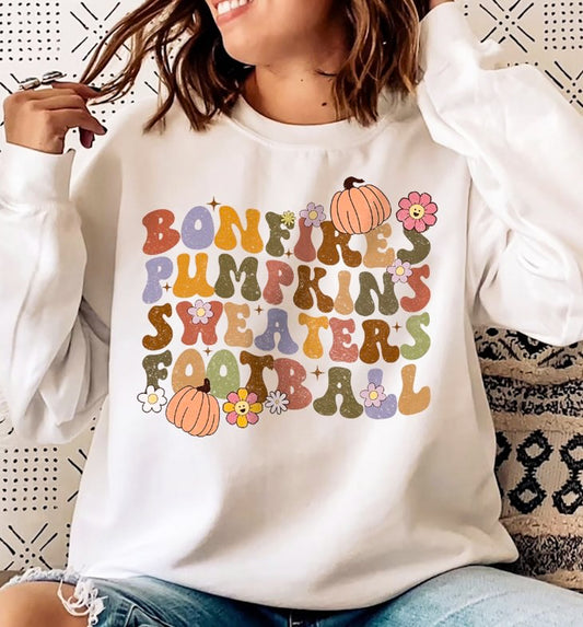 Bonfires Pumpkins Sweaters Football Crew Sweatshirt