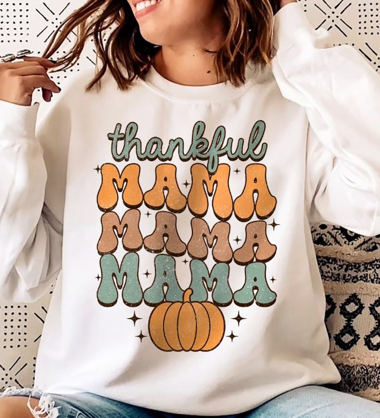 Thankful Mama (Stacked) Pumpkin Crew Sweatshirt