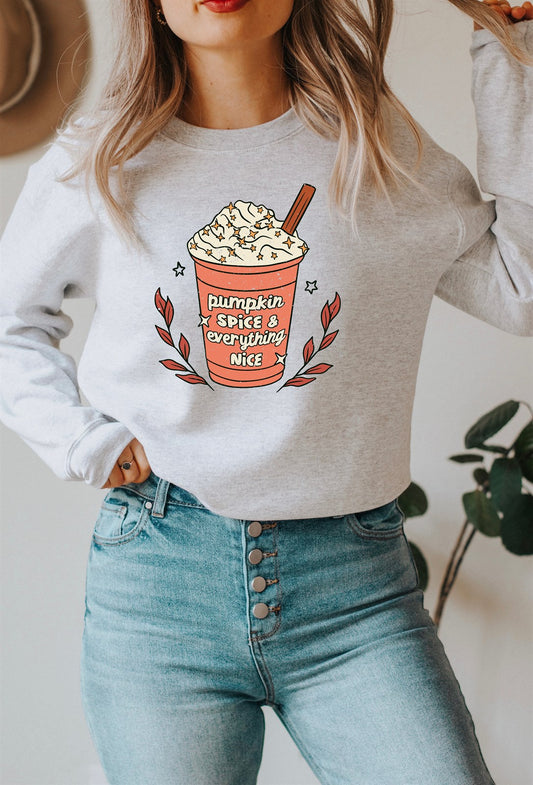 Pumpkin Spice & Everything Nice On Cup T-Shirt or Crew Sweatshirt