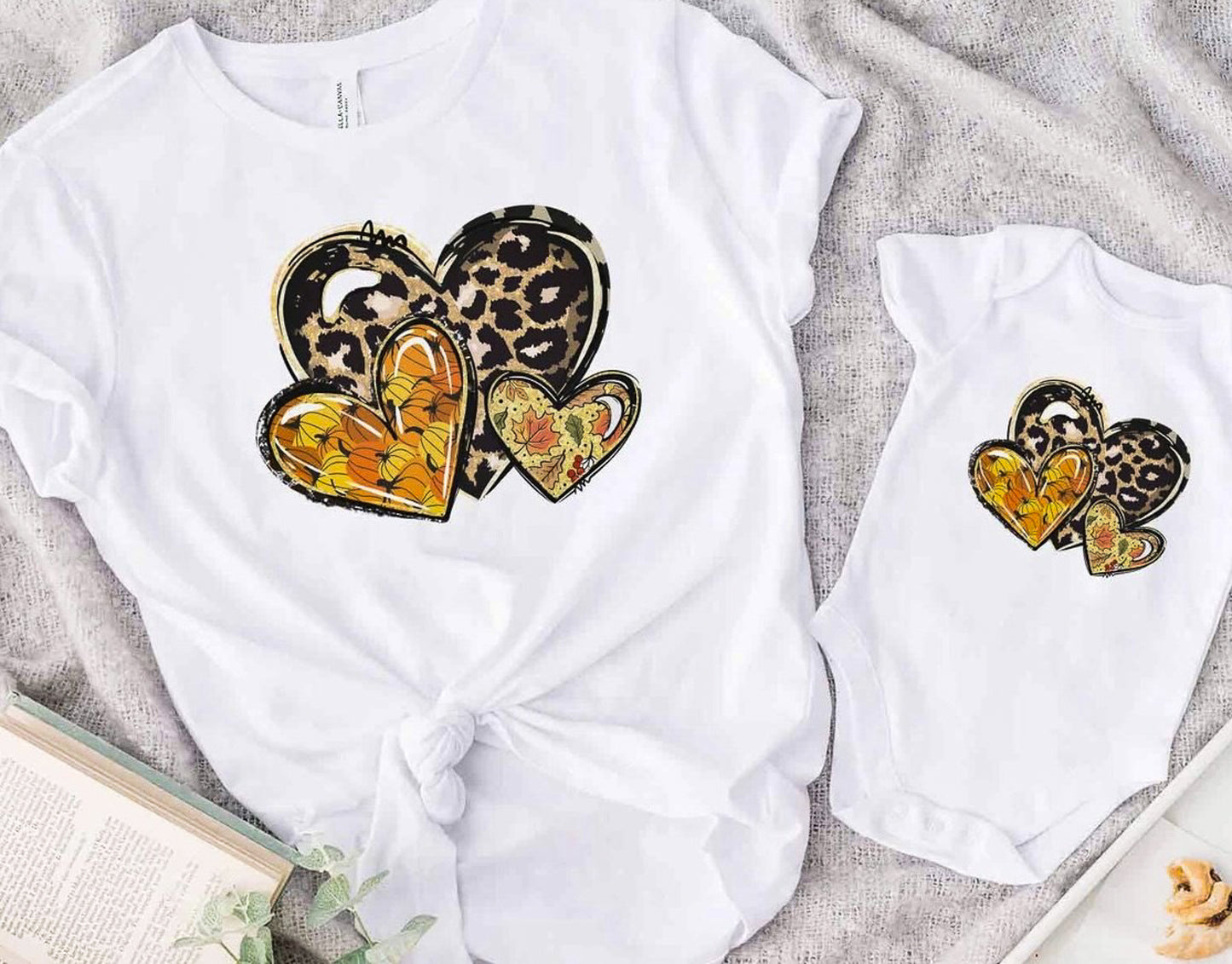 Pumpkins, Leaves & Cheetah Print Hearts Tee