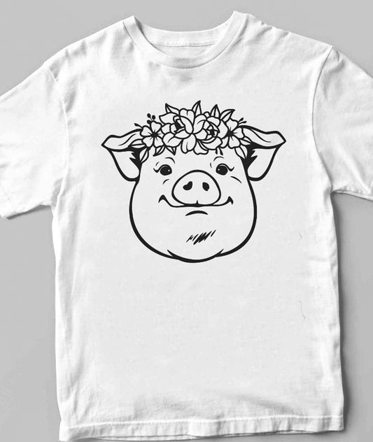 Pig With Flower Crown Tee