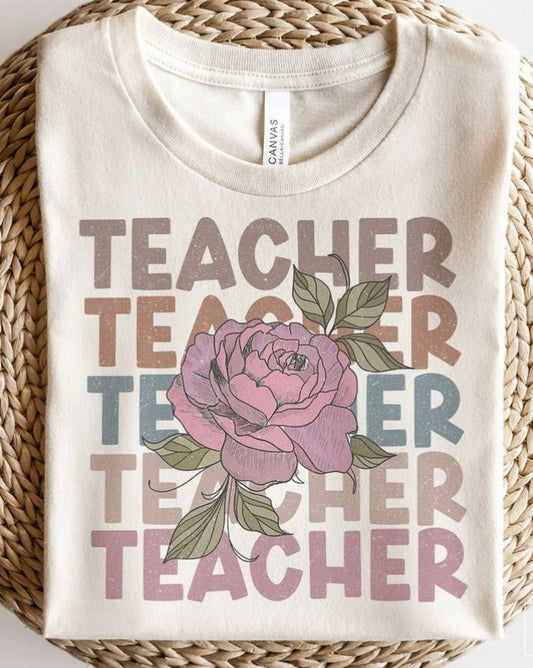 Teacher (Stacked) With Rose Tee