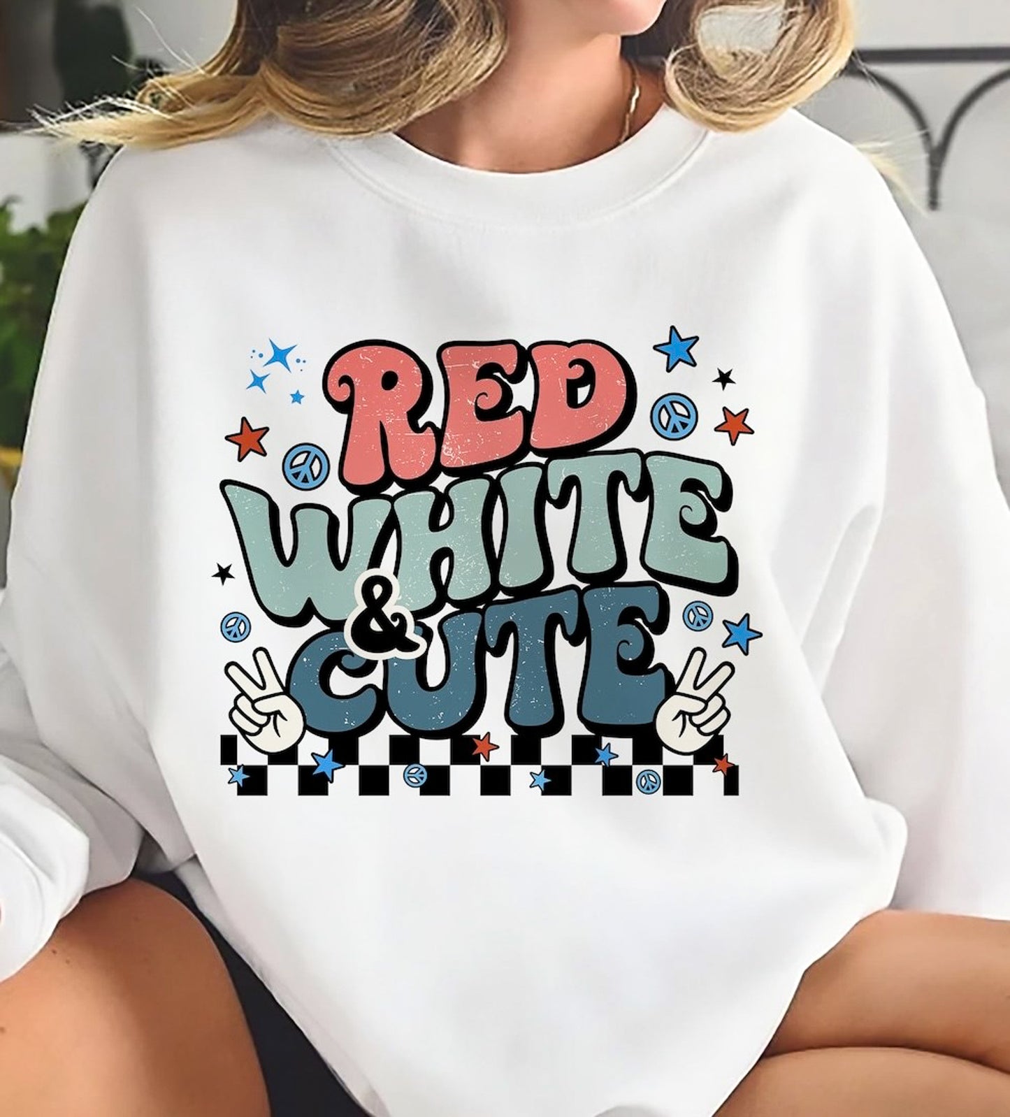 Red White & Cute Crew Sweatshirt