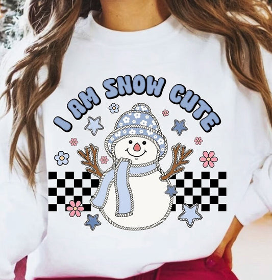 I Am Snow Cute Snowman (Blue) With Checkered Background Crew Sweatshirt