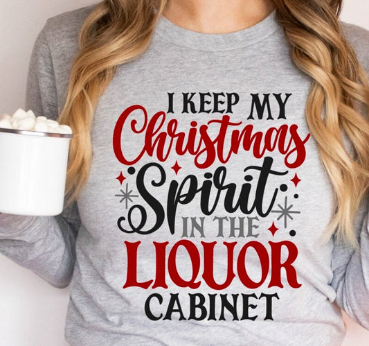I Keep My Christmas Spirit In The Liquor Cabinet Crew Sweatshirt