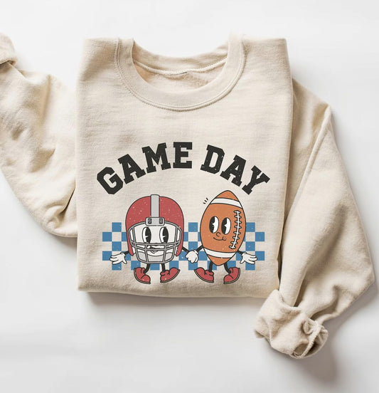Game Day Cartoon Helmet & Football Crew Sweatshirt