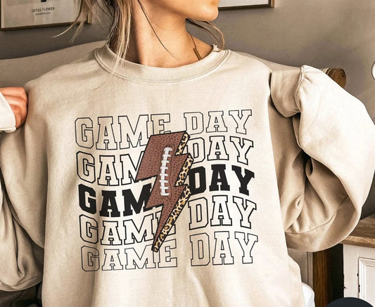 Game Day (Stacked) Football Lightning Bolt Crew Sweatshirt