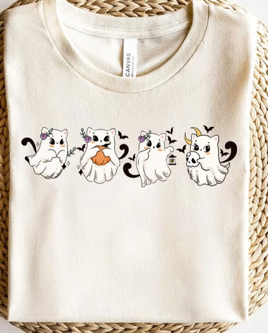 4 Cats Dressed Up As Ghosts Tee