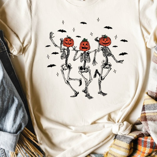 3 Dancing Skeletons With Jack-O-Lantern Heads Tee