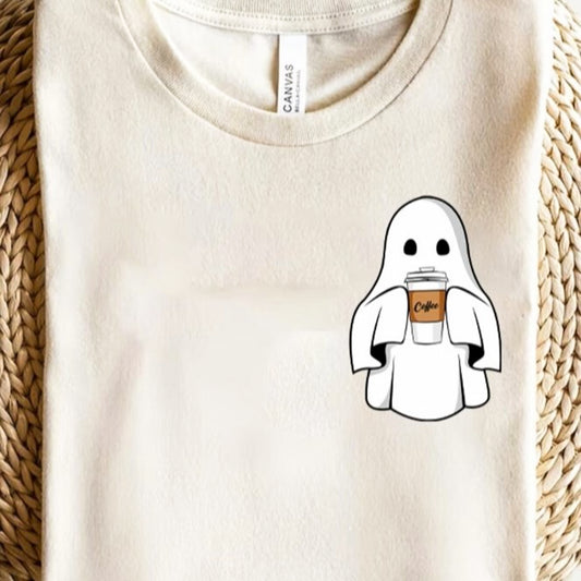 Ghost Drinking Coffee Pocket Logo Tee