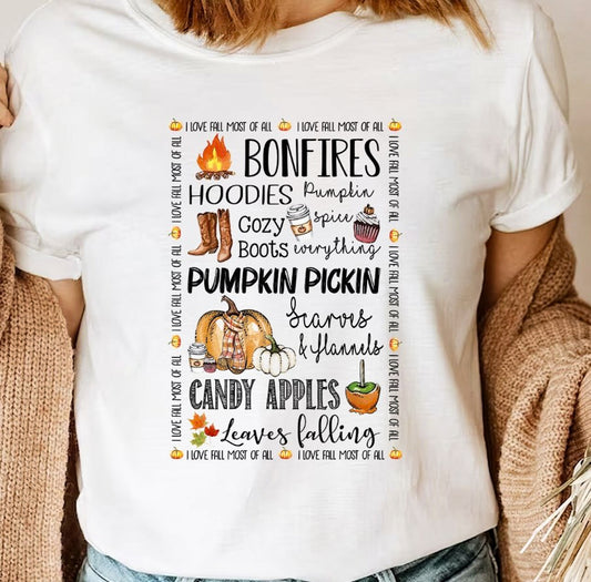 Fall Things: Bonfires Hoodies Pumpkin Pickin Candy Apples Tee