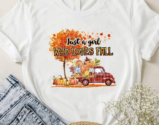 Just A Girl Who Loves Fall Autumn Scene Tee