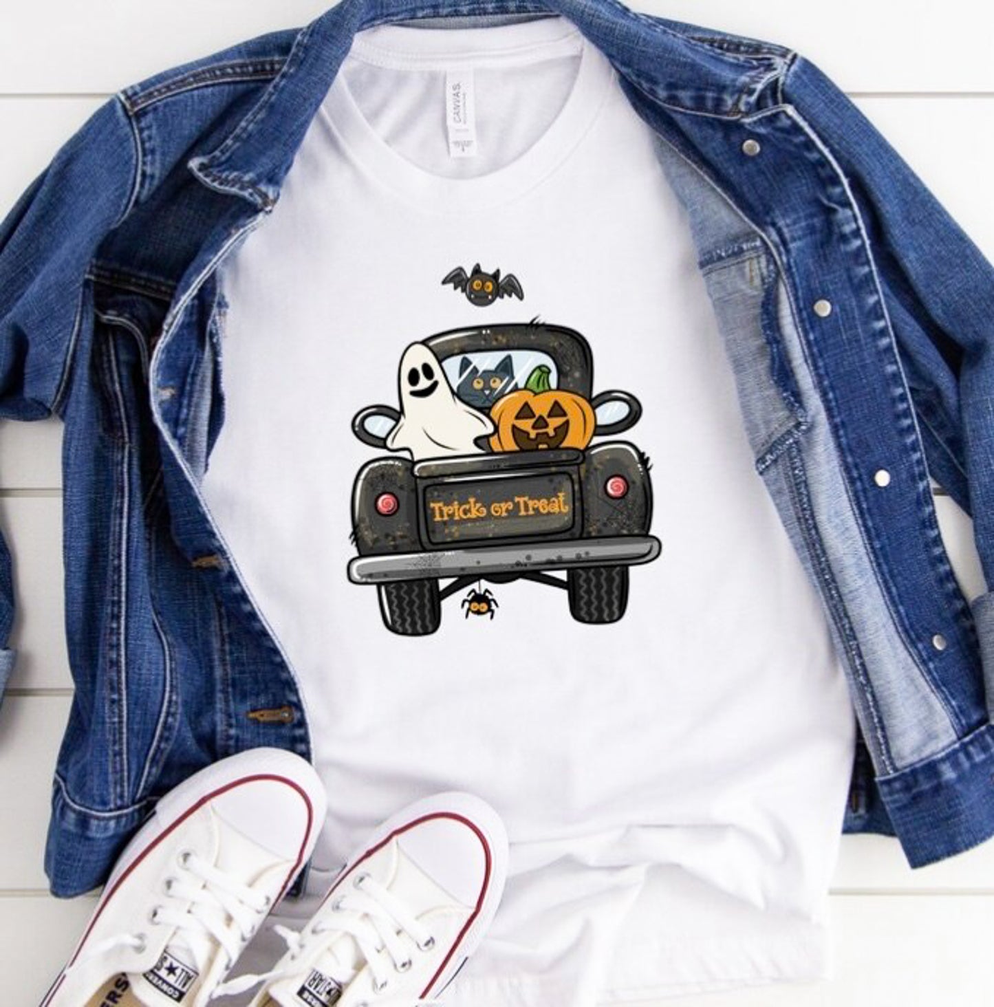 Trick Or Treat Truck With Ghost & Pumpkin Tee