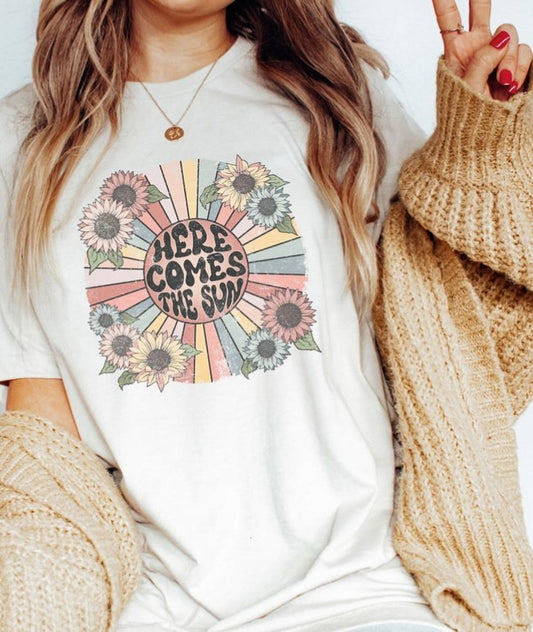 Here Comes The Sun With Flowers Tee