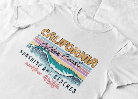 California Golden Coast Sunshine And Beaches Carefree Lifestyle T-Shirt or Crew Sweatshirt