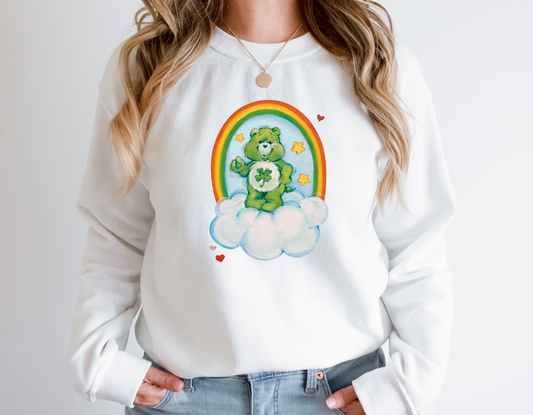 Vintage Style Good Luck Care Bear with Rainbow Crew Sweatshirt or T Shirt: Youth & Adult