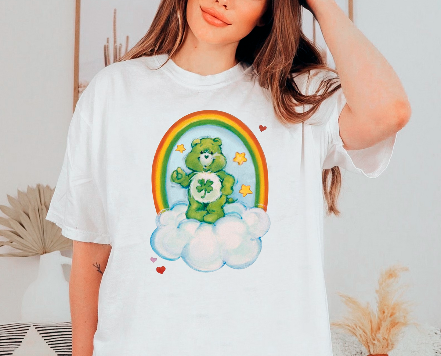 Vintage Style Good Luck Care Bear with Rainbow Crew Sweatshirt or T Shirt: Youth & Adult