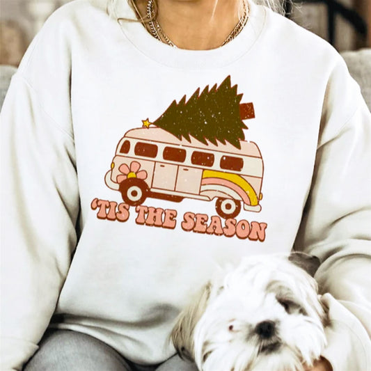'Tis The Season Christmas Tree On Groovy Van Crew Sweatshirt