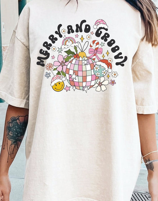 Merry And Groovy Disco Ball Tee