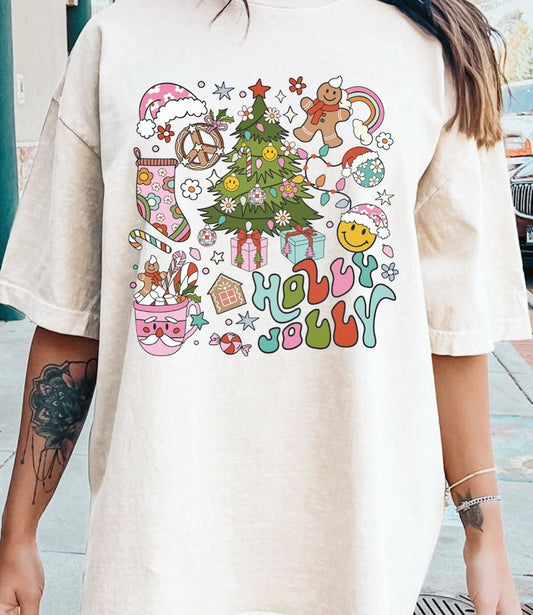 Holly Jolly Christmas Things Collage Tee
