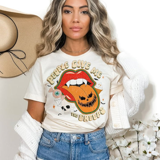 People Give Me The Creeps Lips With Fangs & Pumpkin Tongue Tee