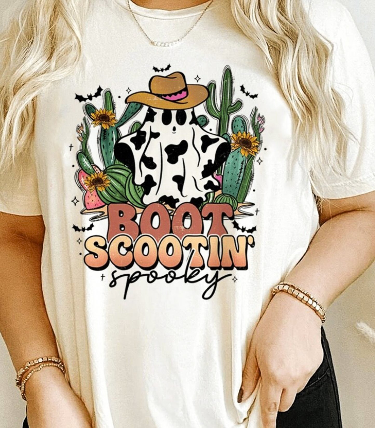 *Boot Scootin Spooky Cow Print Ghost In Desert T-Shirt or Crew Sweatshirt