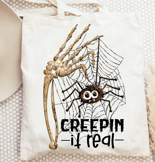 Creepin It Real Skeleton Hand & Spider Tote Bag