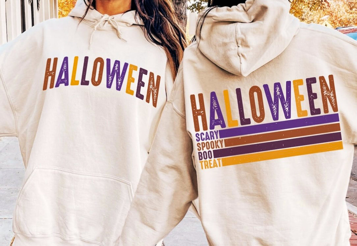 Halloween: Scary Spooky Boo Treat Stripes (Front/Back Print) Hoodie