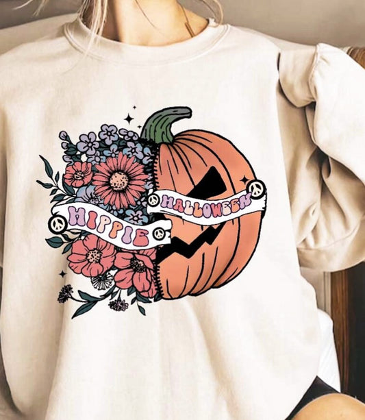 Hippie Halloween Floral Jack-O-Lantern Crew Sweatshirt