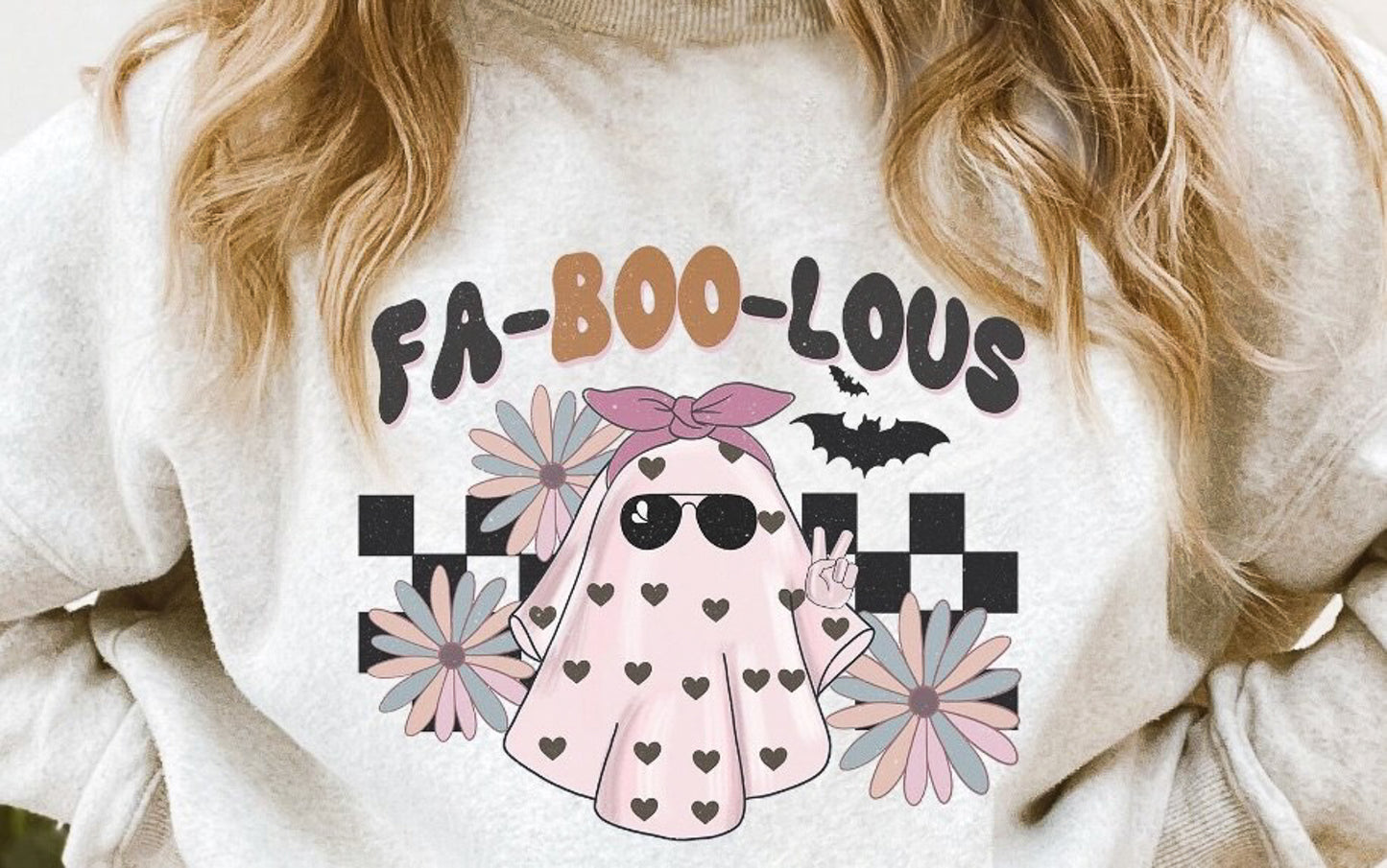 Fab-Boo-Lous Heart Ghost Crew Sweatshirt