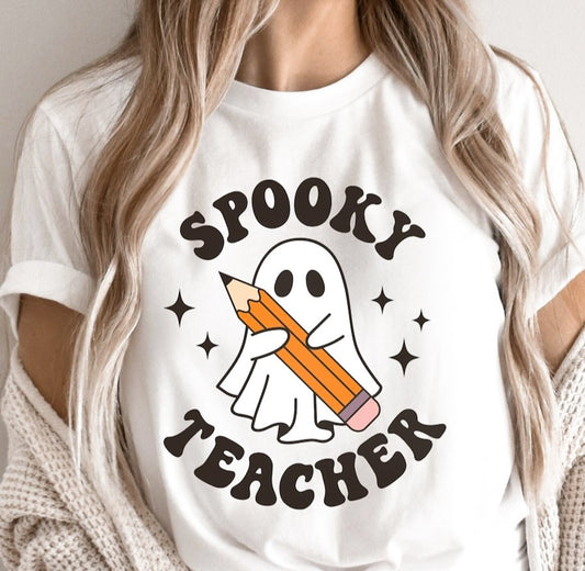 Spooky Teacher Ghost With Pencil Tee