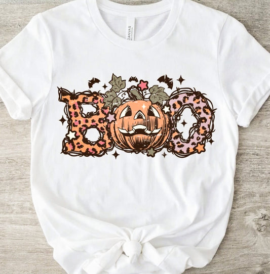 Leopard Print Boo With Jack-O-Lantern Tee